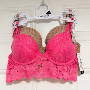 bebe Hot Pink Lace Longline Push-Up Bra